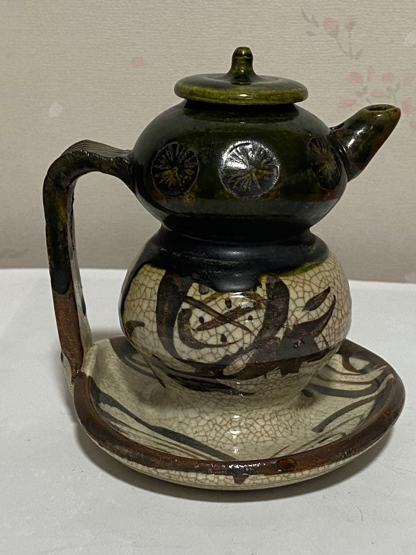 ♦織部焼 江戸時代後期〜 馬の目皿文 平仄 灯り 灯明 灯火器 携帯用灯り骨董品