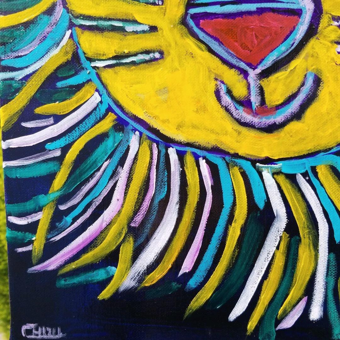 キャンバス油絵　専用　カラフルなたてがみの かわいいライオン