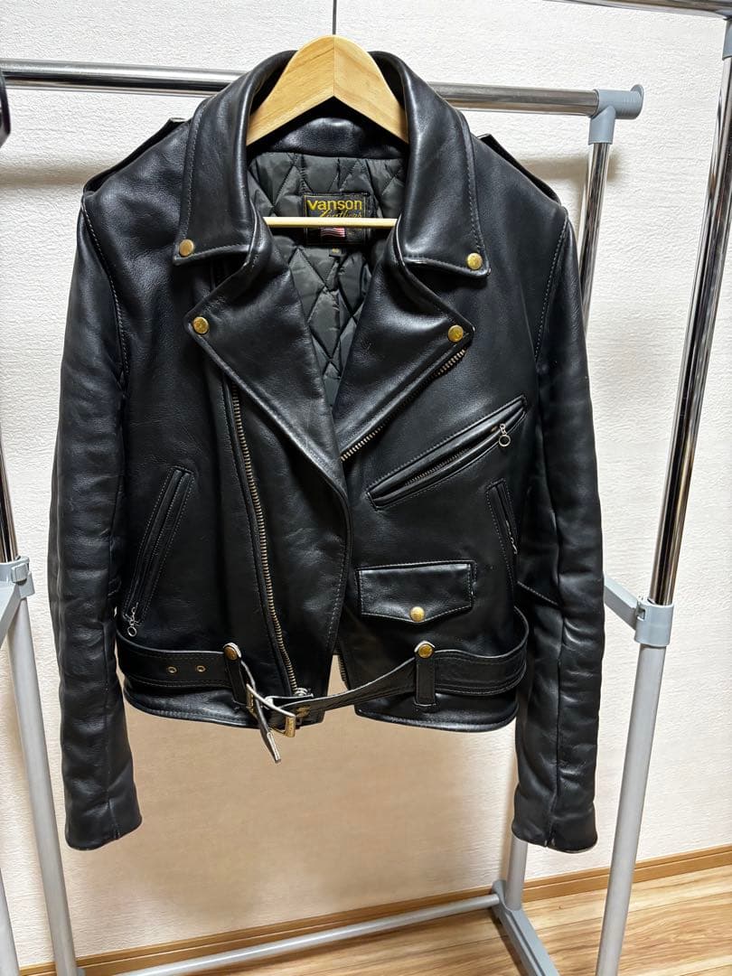 vanson ブラック レザー ライダースジャケット 40 C2