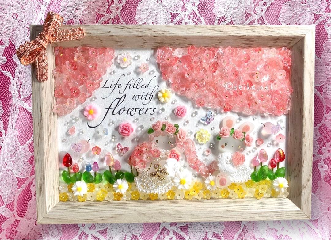1279春爛漫 桜姫とうさちゃん インテリア シーグラスアート 置物 玄関飾り