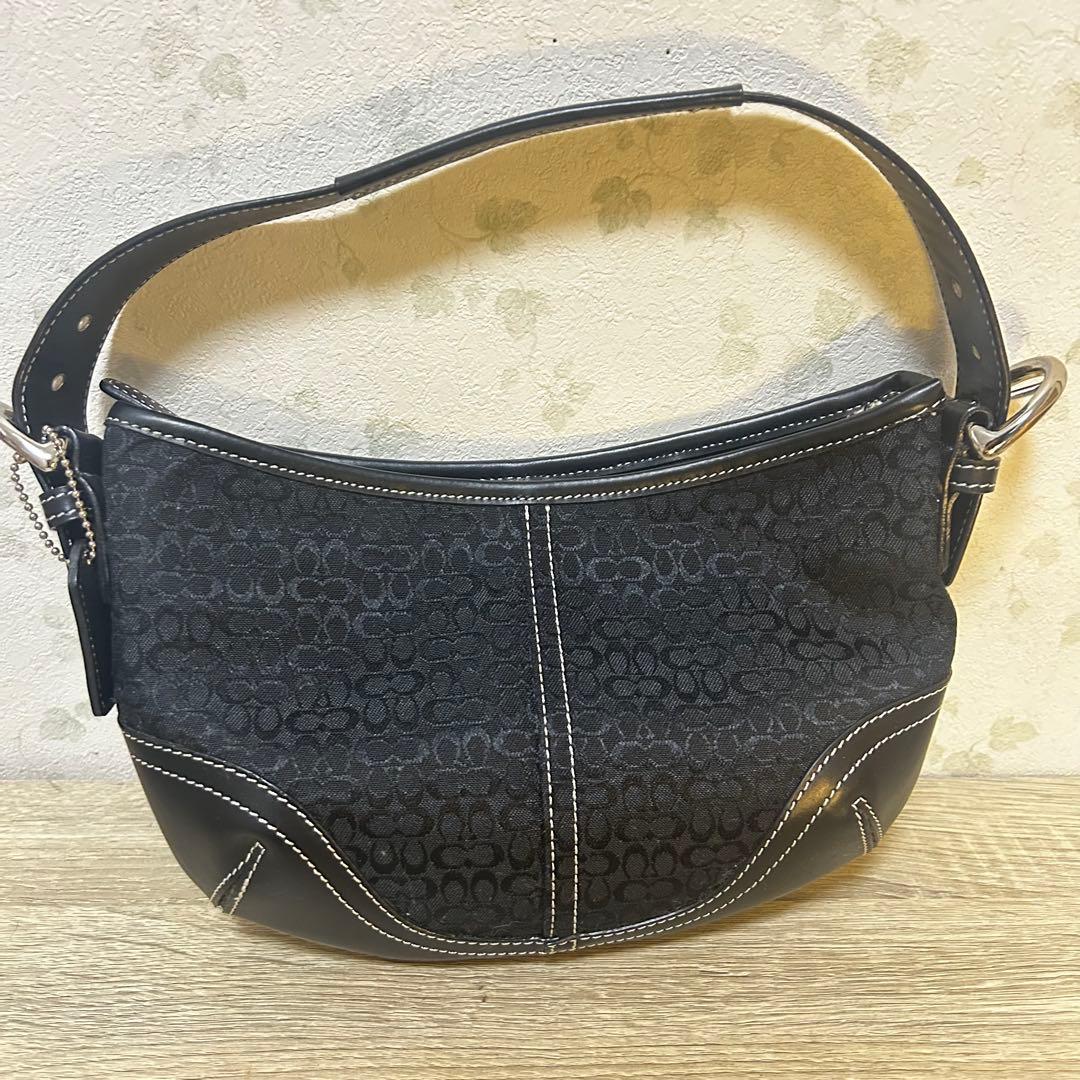COACH コーチ ミニシグネチャー ワンショルダーバッグ グレー黒 6351