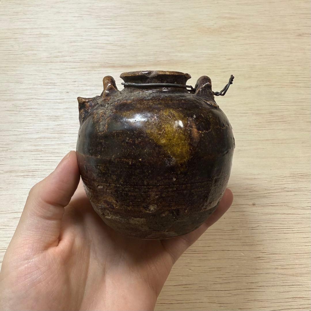 古瀬戸 鉄釉 小壷 水滴 花入 花生 江戸時代 茶道具 古美術 骨董 古常滑