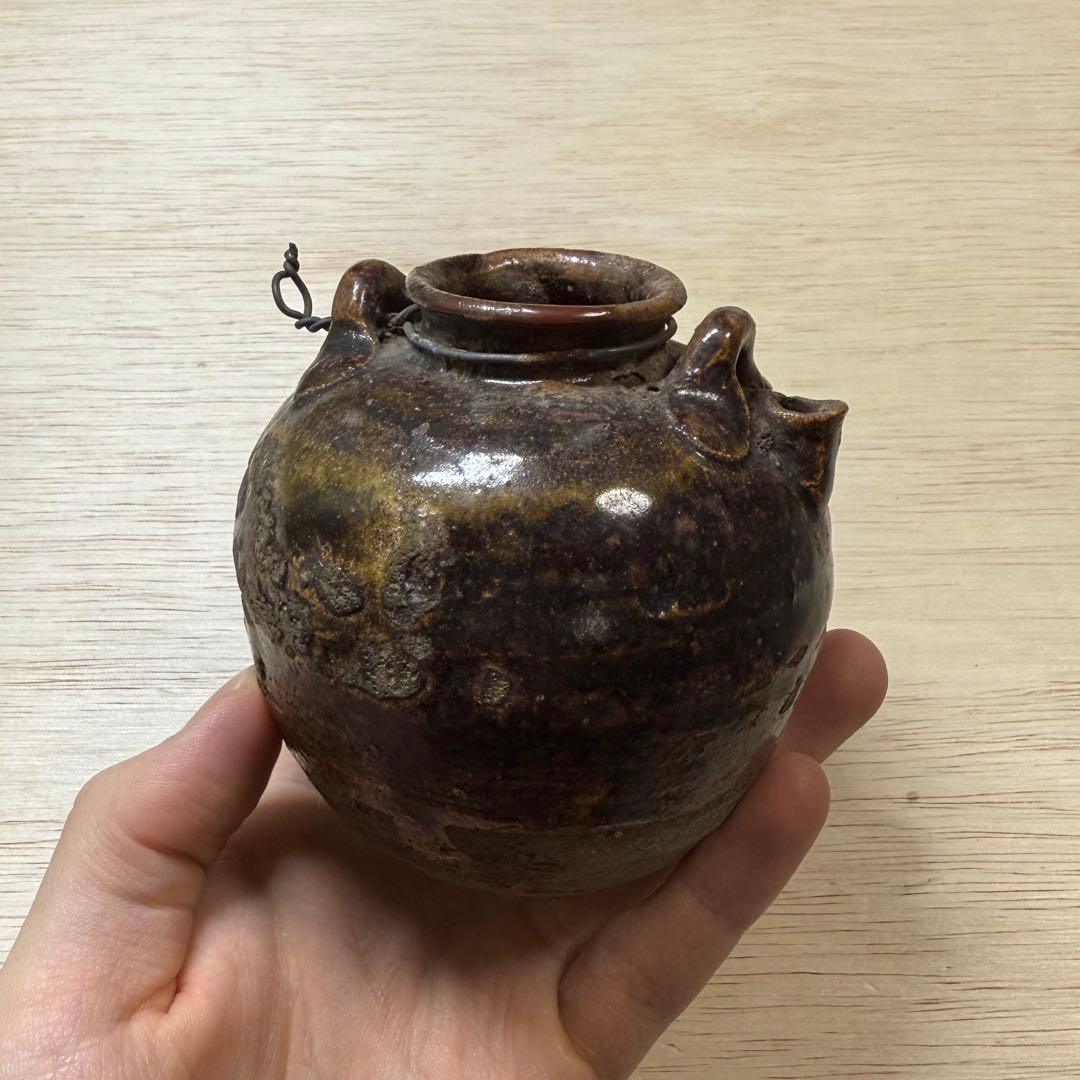 古瀬戸 鉄釉 小壷 水滴 花入 花生 江戸時代 茶道具 古美術 骨董 古常滑