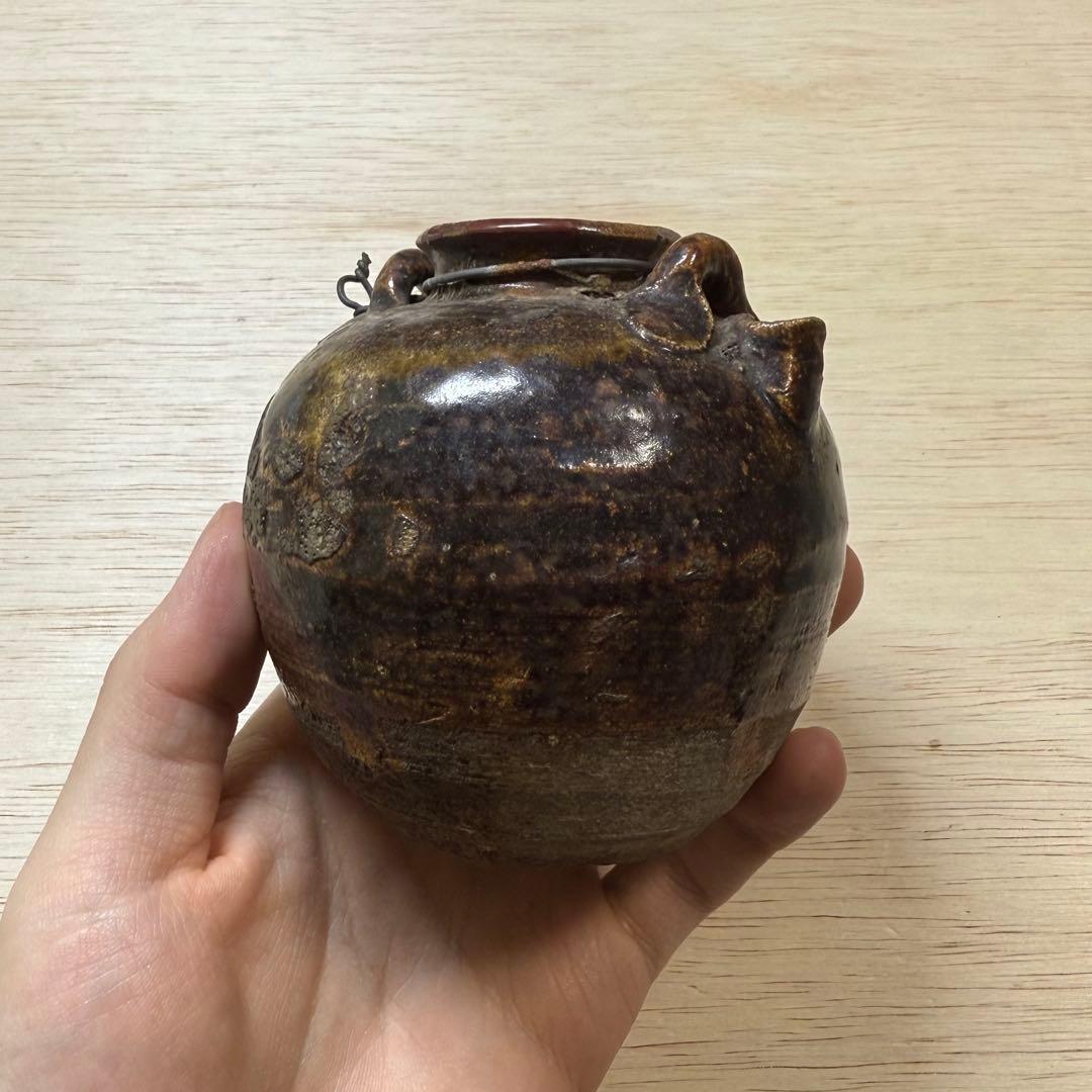 古瀬戸 鉄釉 小壷 水滴 花入 花生 江戸時代 茶道具 古美術 骨董 古常滑