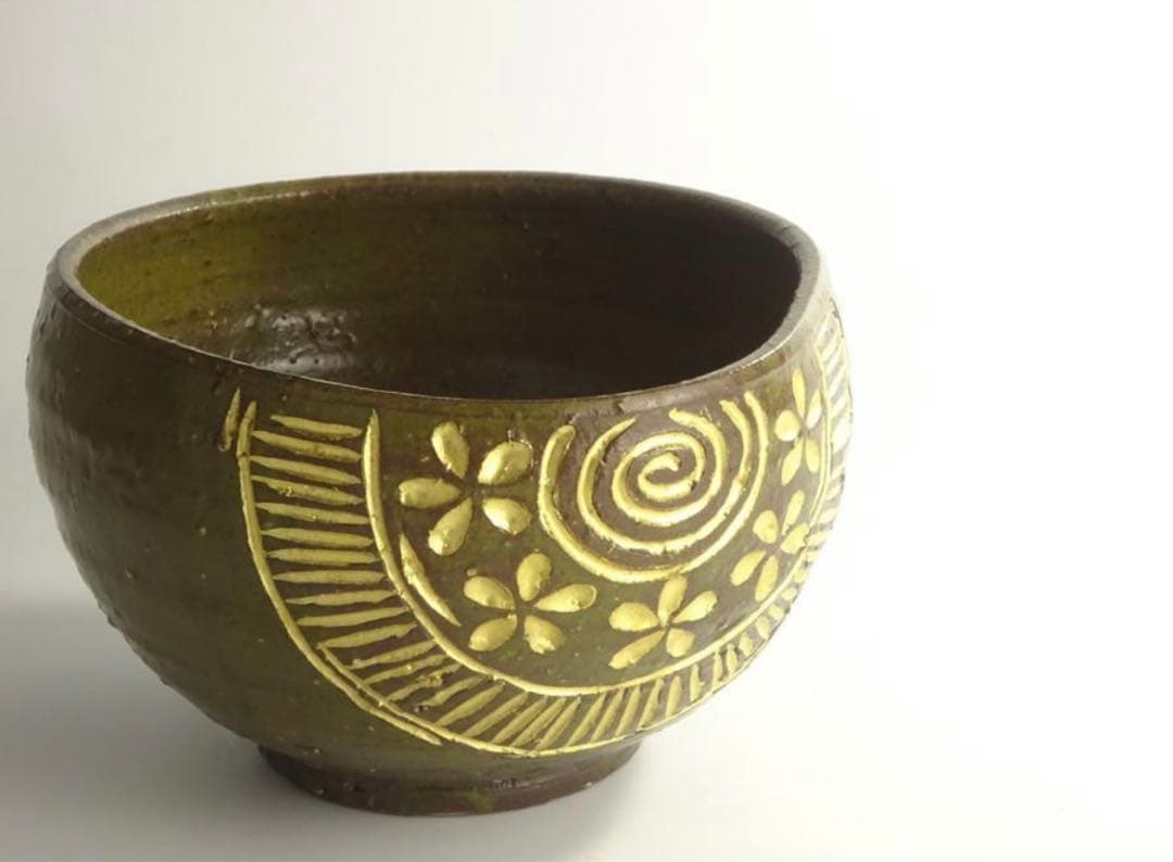 八代　吉向十三軒　秀逸作　饒釉　俵形　菓子鉢　共箱　菓子器　茶道具