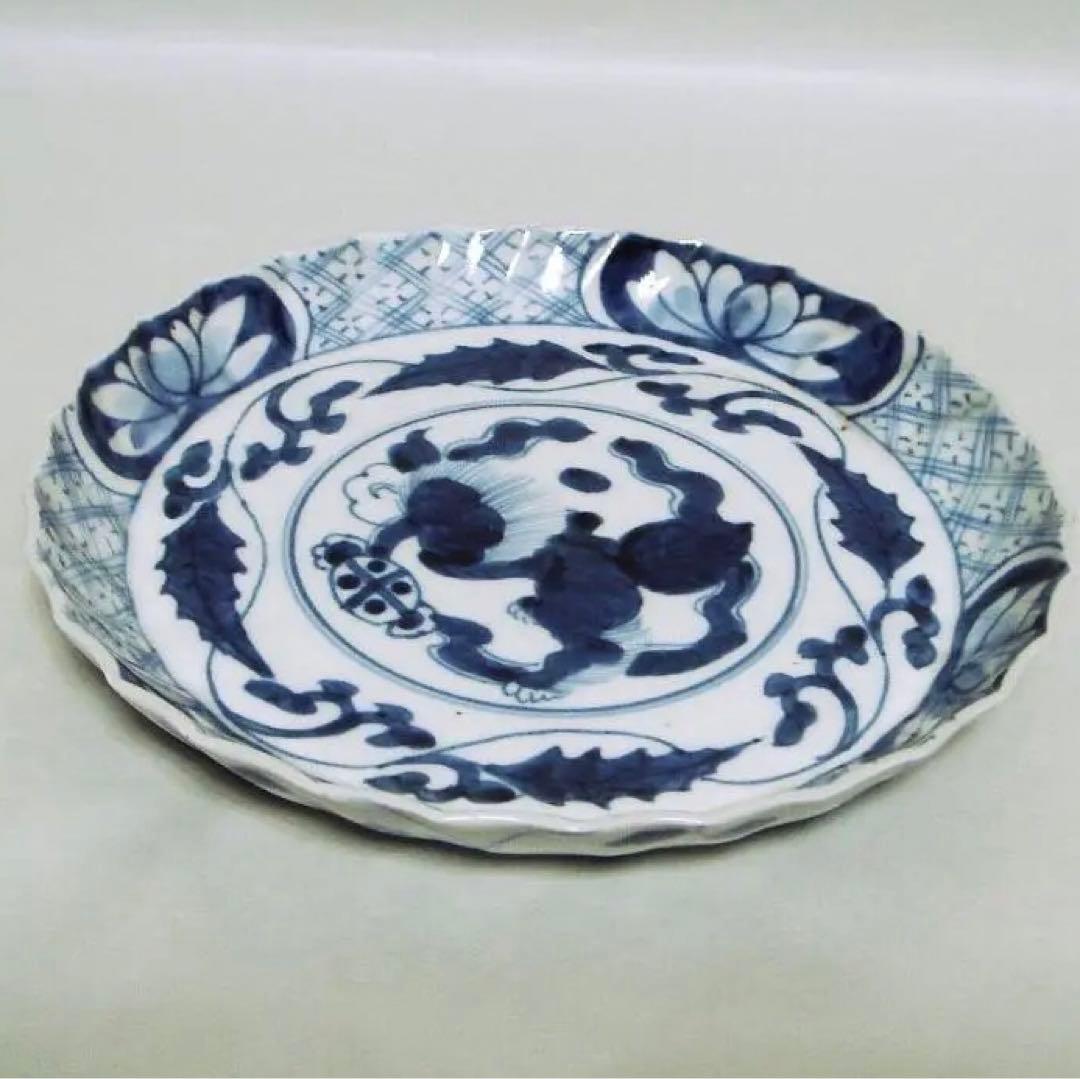 @110『中国美術 獅子 花唐草 輪花皿』　/骨董品 古美術 アンティーク