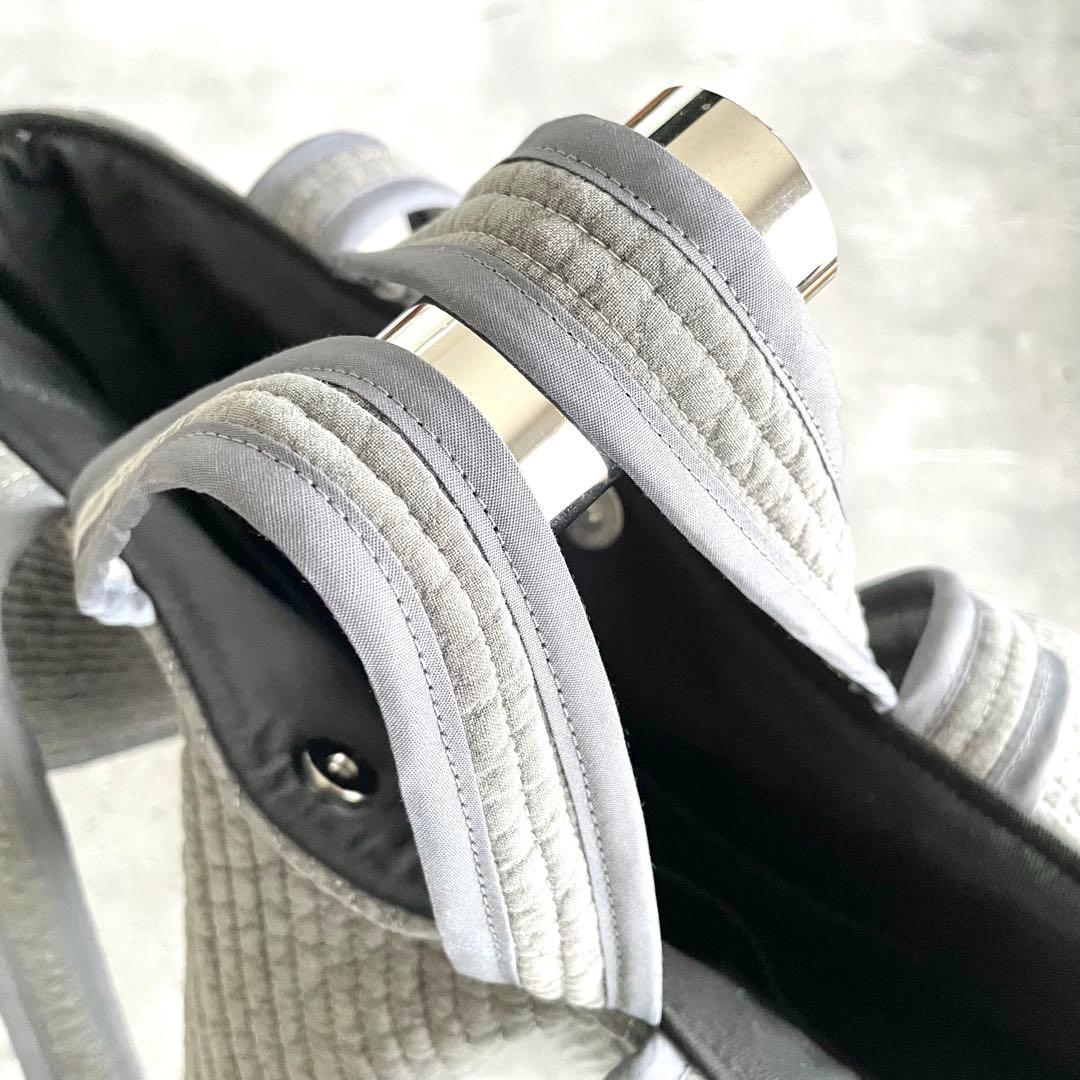 ヌビ　フリル縦型トートバッグ　肩掛け　大きめ　2way グレー　ハンドメイド