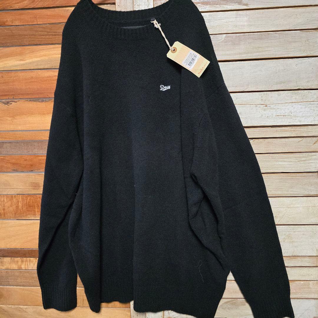 新品 DEUS デウス オーバーサイズ ニット 刺繍ロゴ ブラック XXXL