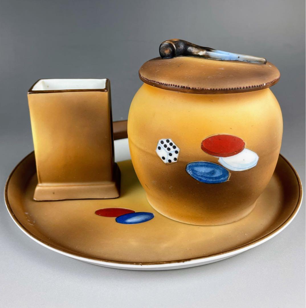 【希少】オールドノリタケ トランプ紋 タバコ入れ マッチホルダー トレイ