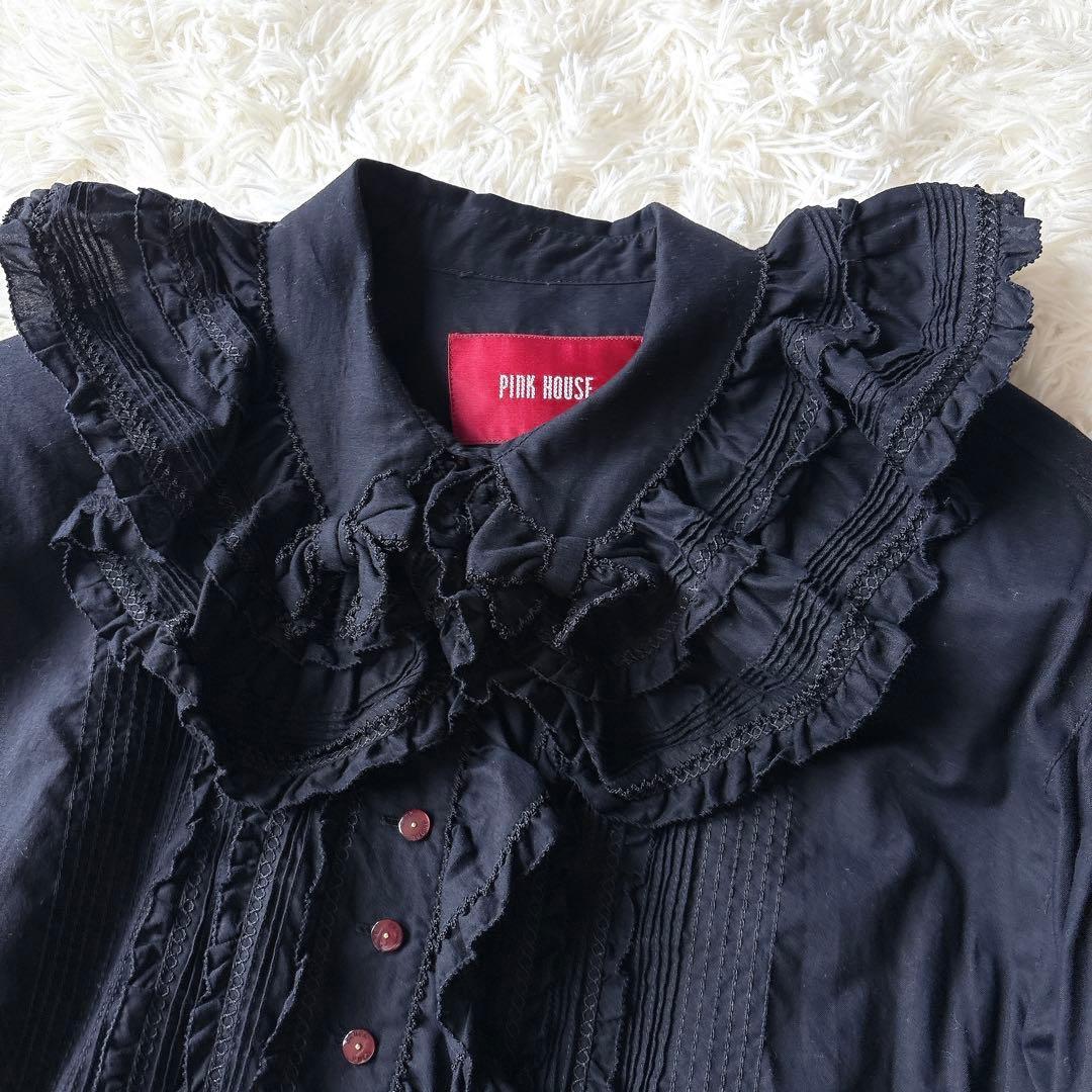 未使用級✨️ピンクハウス ボリュームフリルシャツ ピコフリル リボン バックロゴ