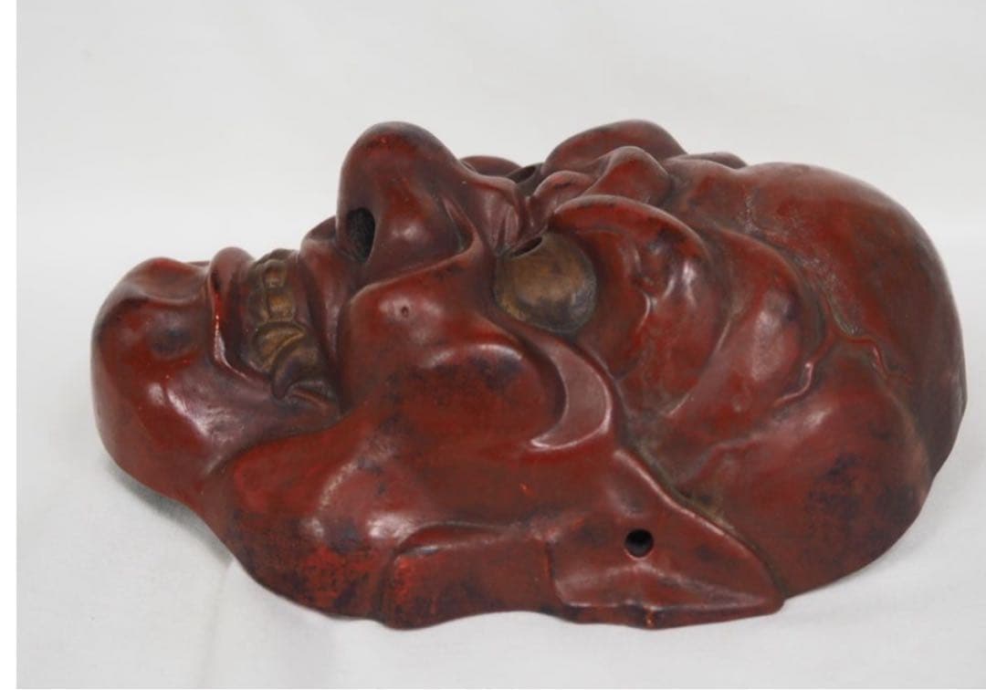 送料無料　時代物　陶印有　焼物能面　迫力満点