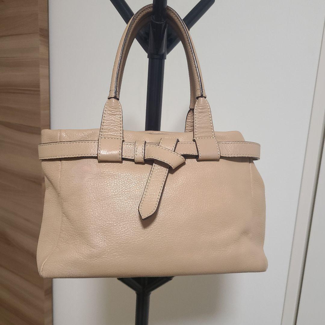 【美品】 土屋鞄 シボ革 レザーハンドバッグ ベージュ 上品 通勤 トート 軽量
