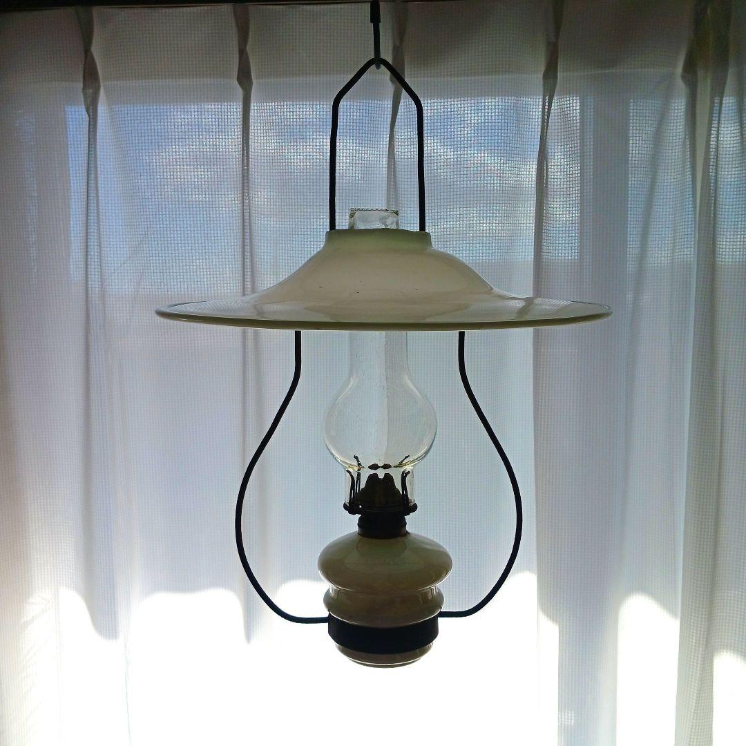 アンティーク吊りオイルランプ　　　　ミルクガラス