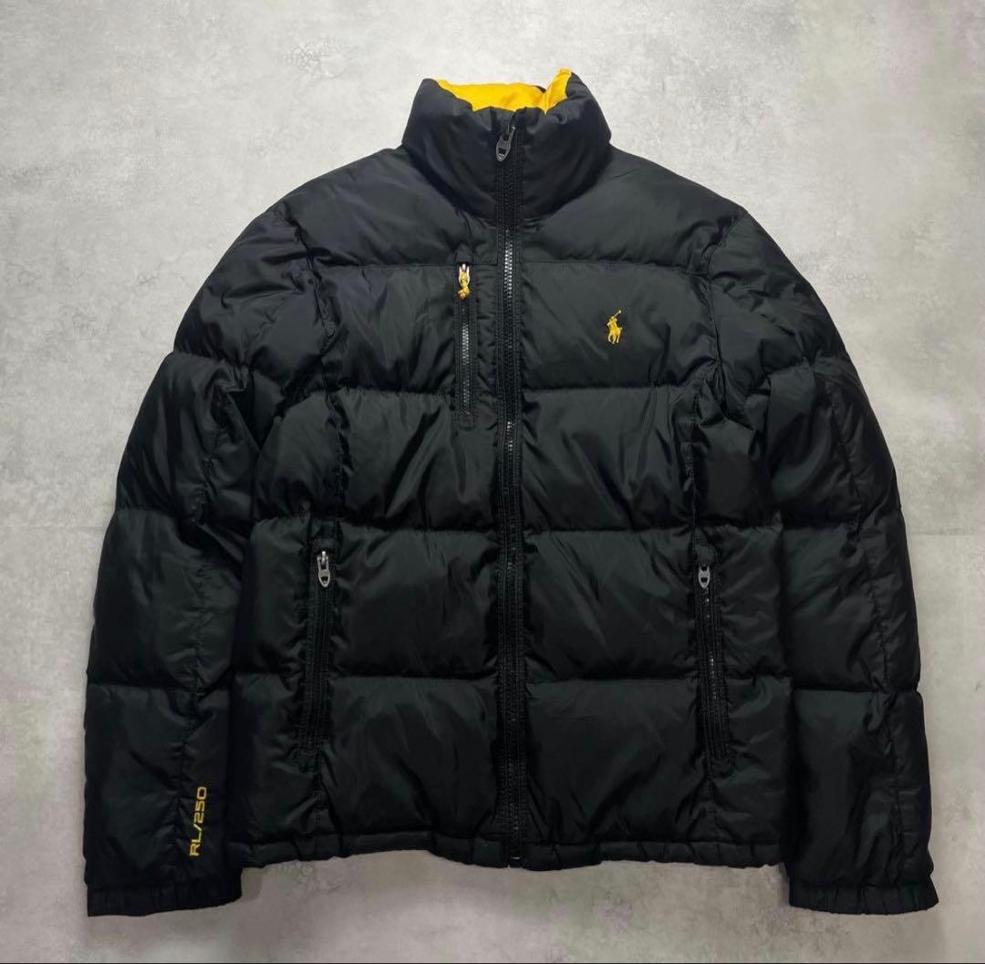 ポロラルフローレン ポニー刺繍　ロゴダウンジャケット メンズ 黒黄