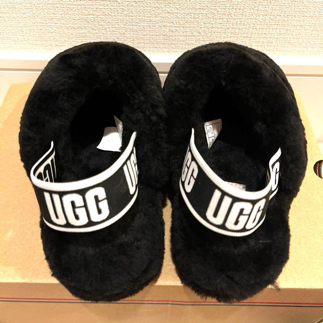 【美品】UGG ブラック ムートン　ボア スリッパ　23cm