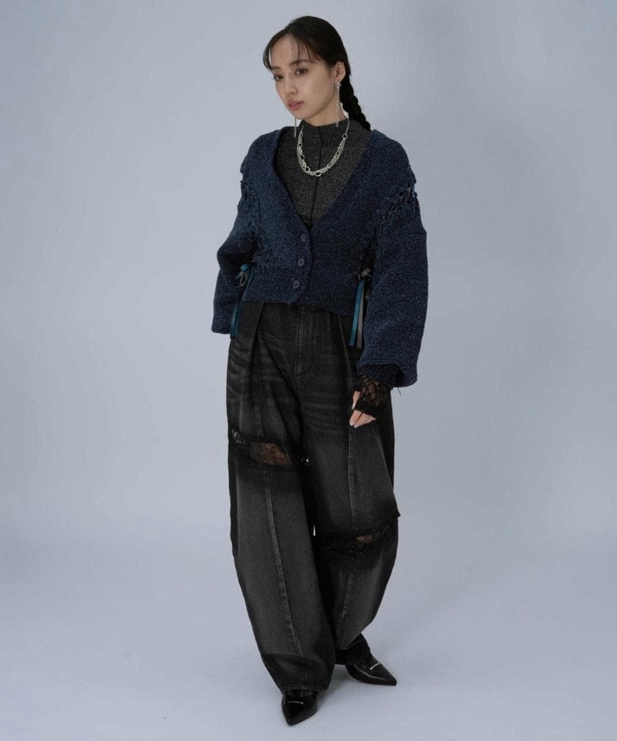 即完売品 新作 新品 HARE モールレースアップカーディガン ブルー