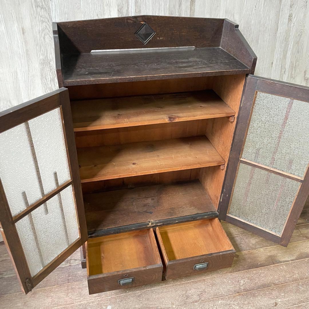 アンティーク ガラス戸棚 キャビネット 飾り棚 古家具 骨董棚 和製アンティーク