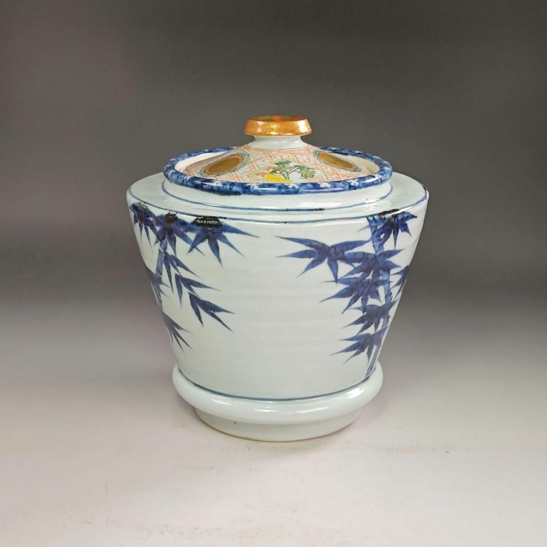 ウ204 水指『景徳鎮　王懐英』『染付竹絵　水指　共箱』茶道具