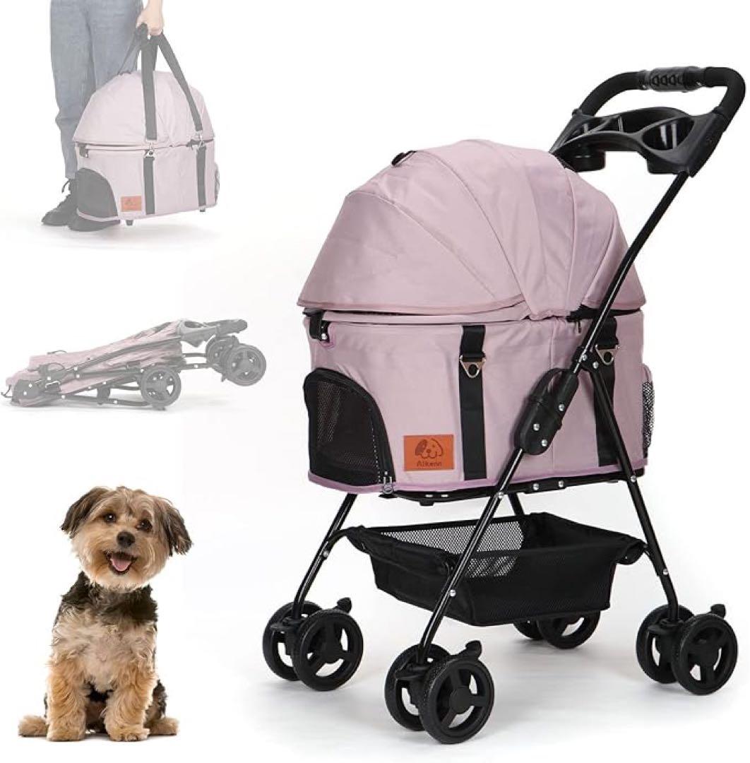 ペットカート 4輪360°回転 折りたたみ 耐荷重15kg ピンク色