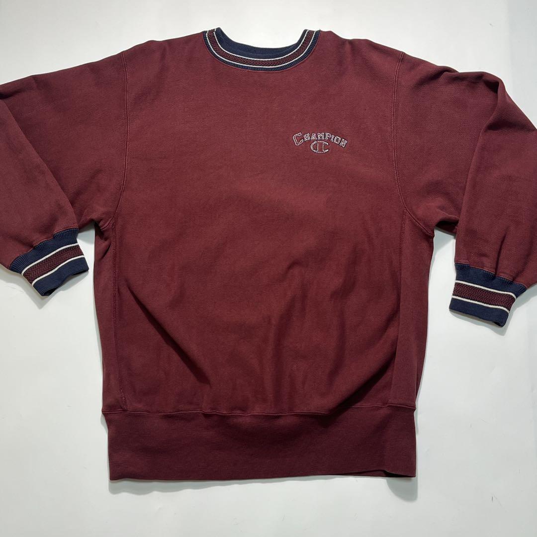 90s チャンピオンUSA製 リバースウィーブ バーガンディ リブライン7356