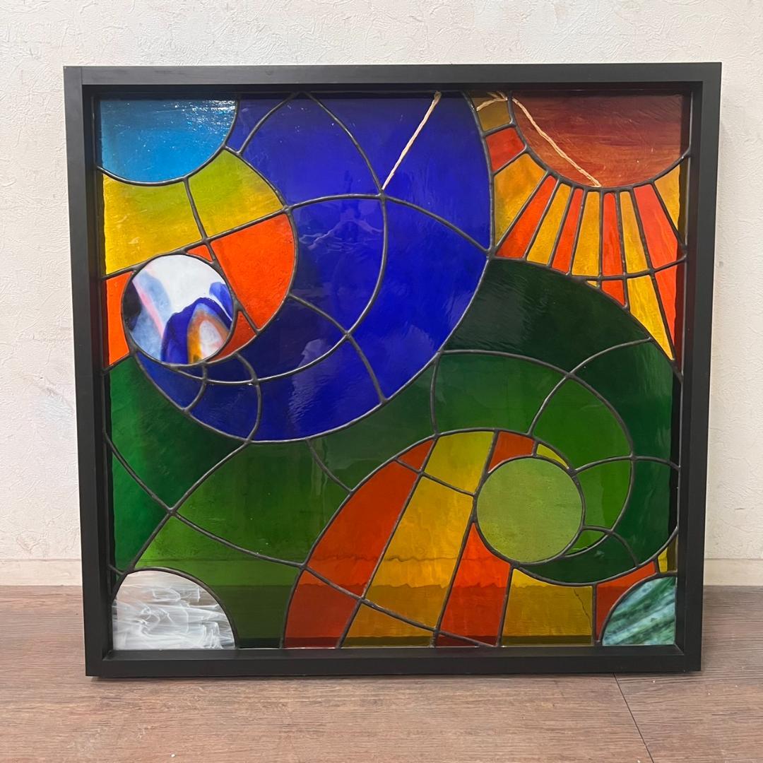大型　ヴィンテージ　ステンドグラス　アンティークパネル 84.5×81