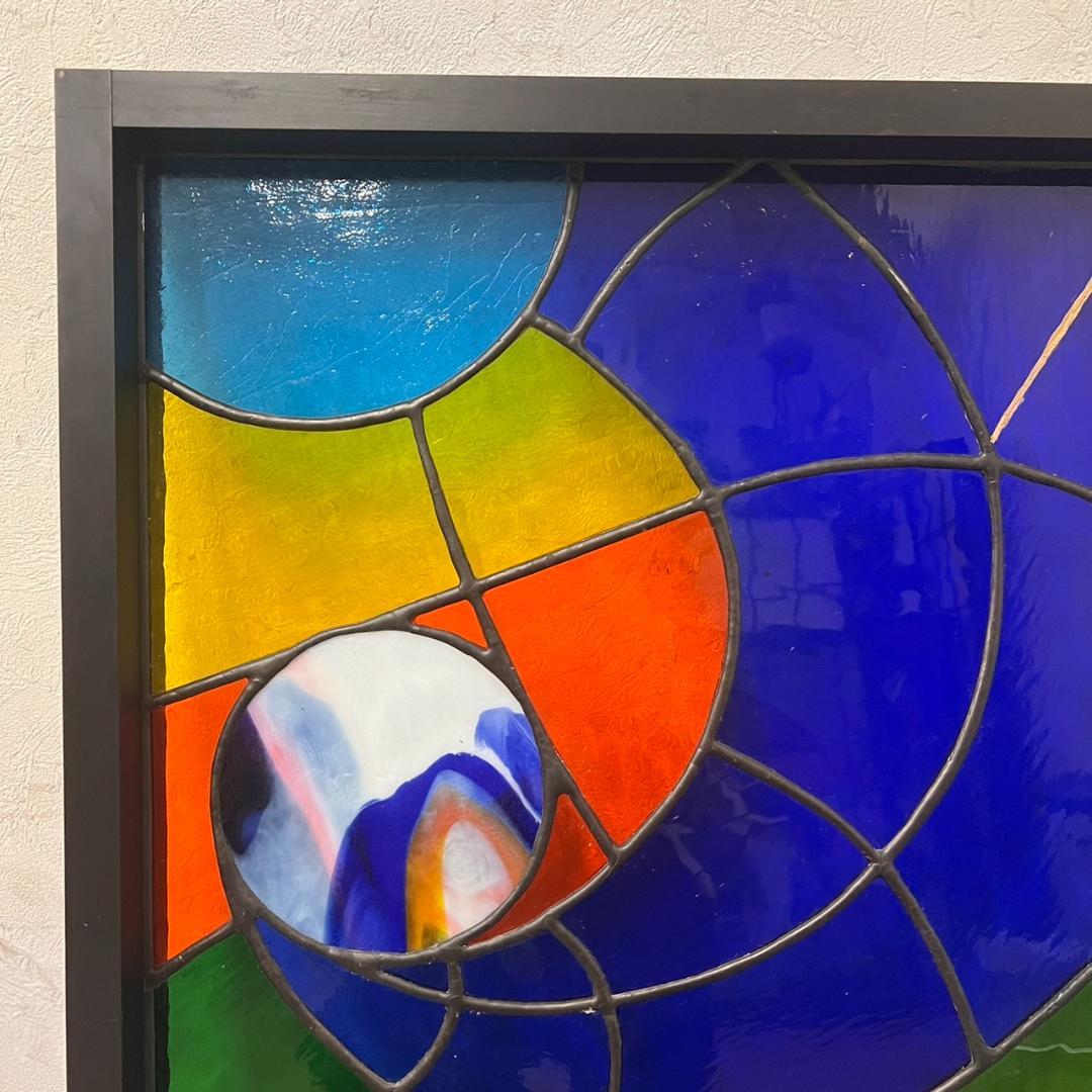 大型　ヴィンテージ　ステンドグラス　アンティークパネル 84.5×81