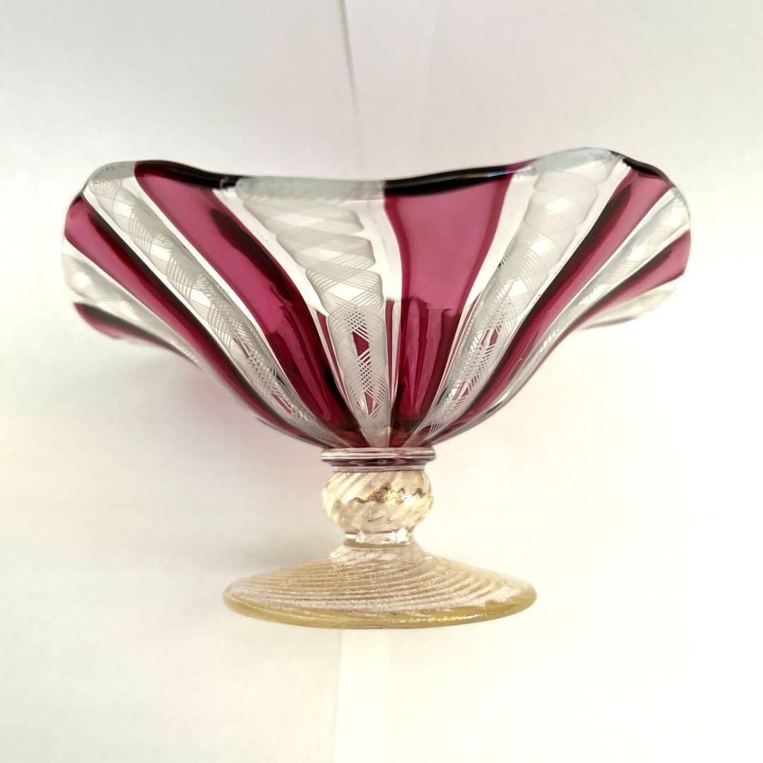 ヴェネチアングラス　レースガラス　コンポート　高台付き