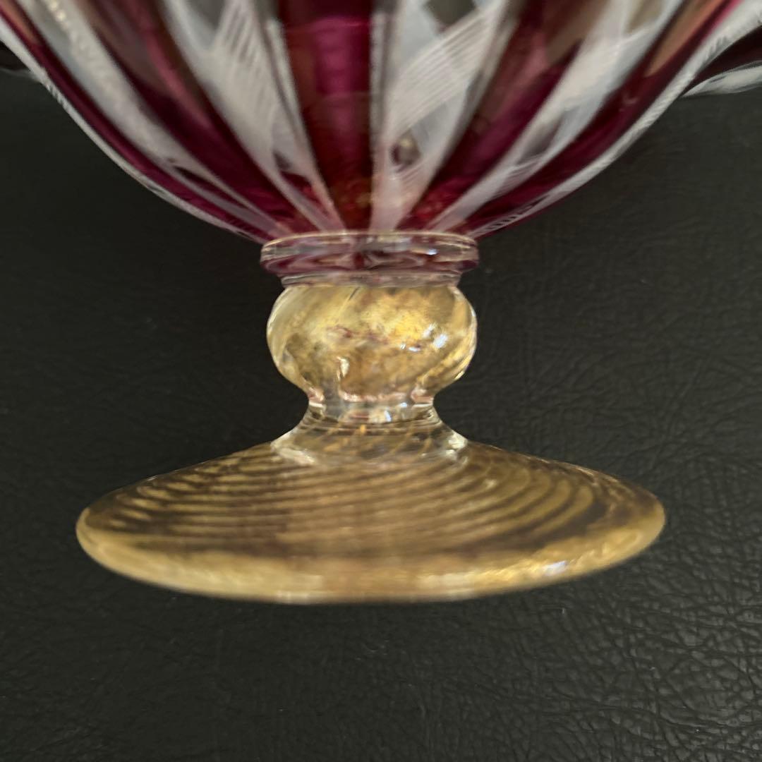 ヴェネチアングラス　レースガラス　コンポート　高台付き