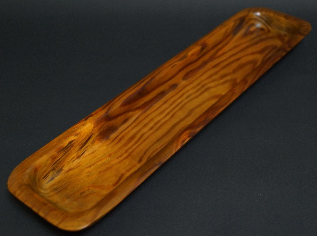 天然肥松製 一文字盆 刳り貫き盆 煎茶長方盆★美しい木目★長さ36.8㎝