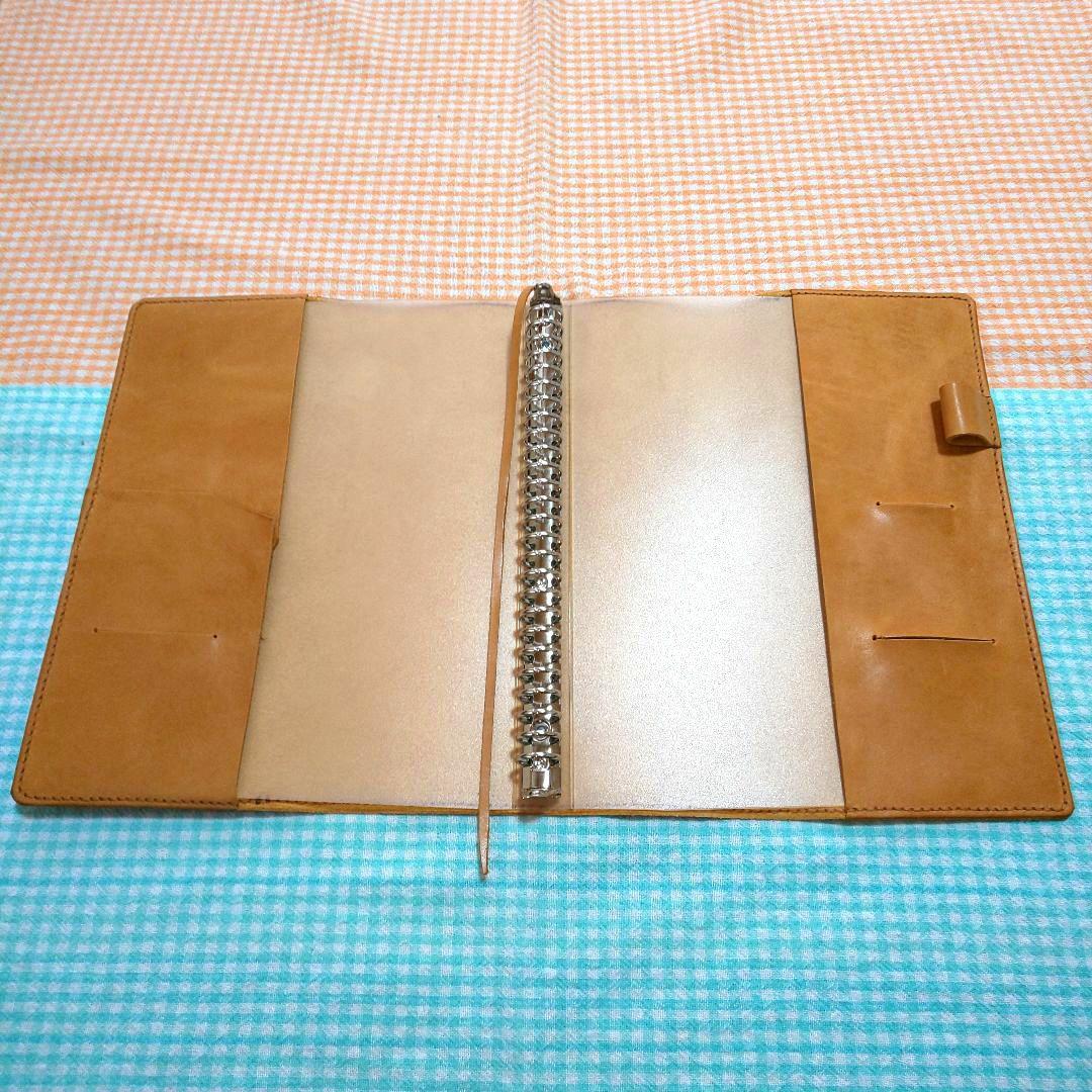 オイルワックスヌメ革ナチュラルレザーカバー、B5 26穴バインダー付
