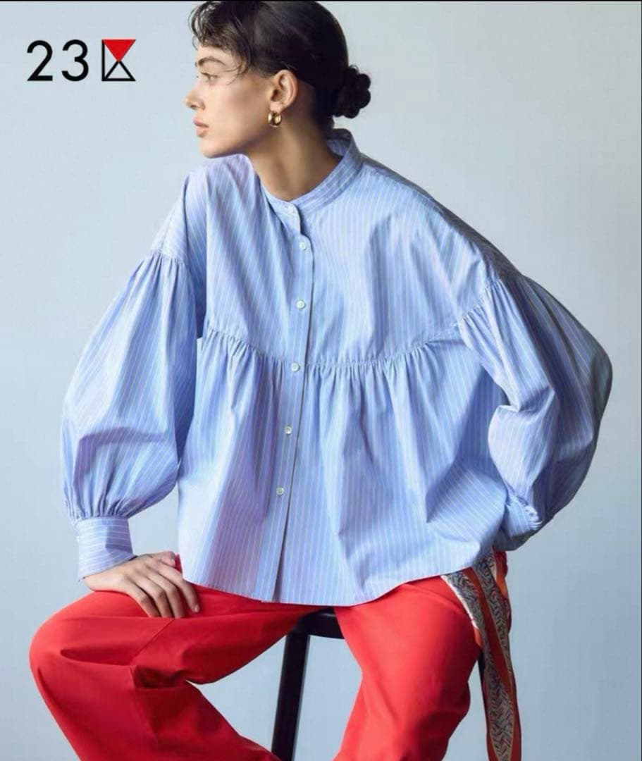 23区新品未使用洗えるCANCLINI ギャザー フレア ブラウスサイズ38