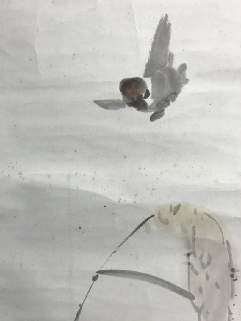 【真作】下村為山/粟と雀図/花鳥図/小鳥図/掛軸/名家伝来/AD-74