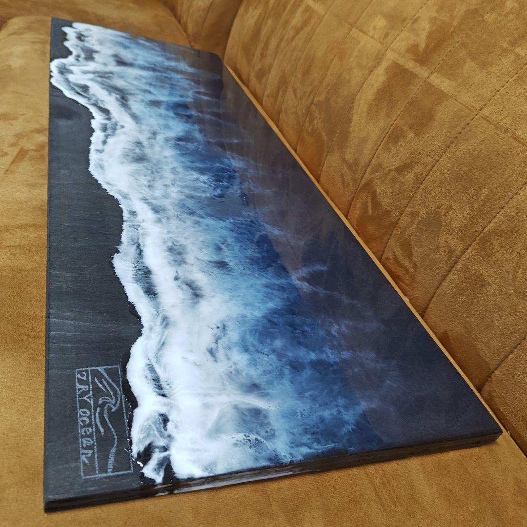 ブラックオーシャン　ロングパネル　オーシャンアート　壁掛け　レジンアート海一点物