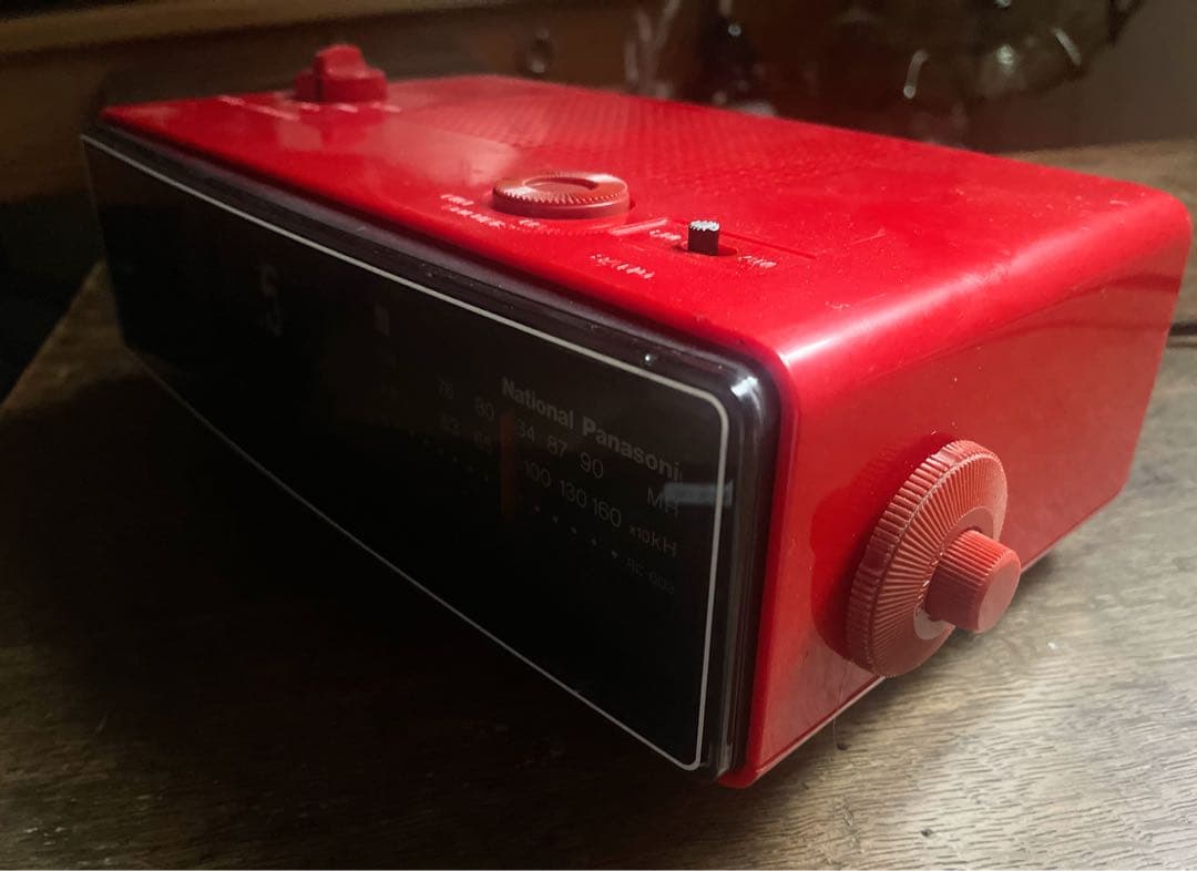 動作確認済　ナショナル　パタパタ時計　赤　レトロ ラジオチューナー　置き時計