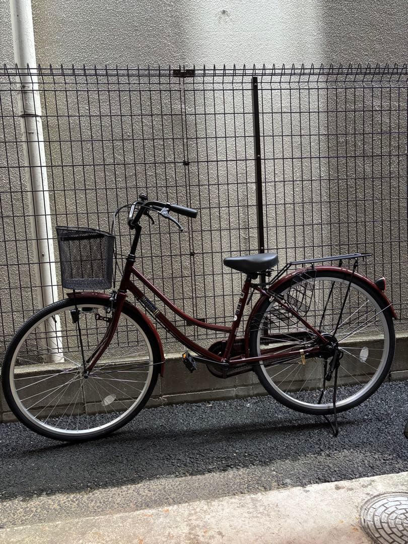 【新品同様】シティサイクル バスケット付きバーガンディ色【引き取り限定】名古屋市