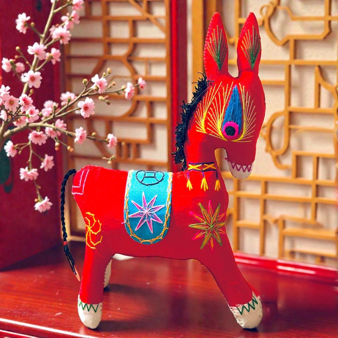昭和期の中国民間玩具・陝西省西安 毛馿（馬/赤）郷土玩具　午年　干支飾り