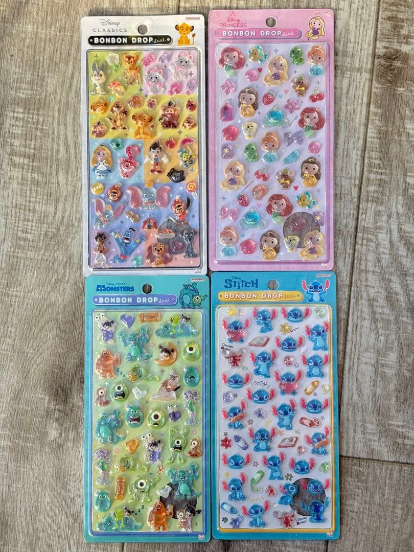 ディズニーボンボンドロップシール　クラシック　プリンセス　スティッチ　モンイン