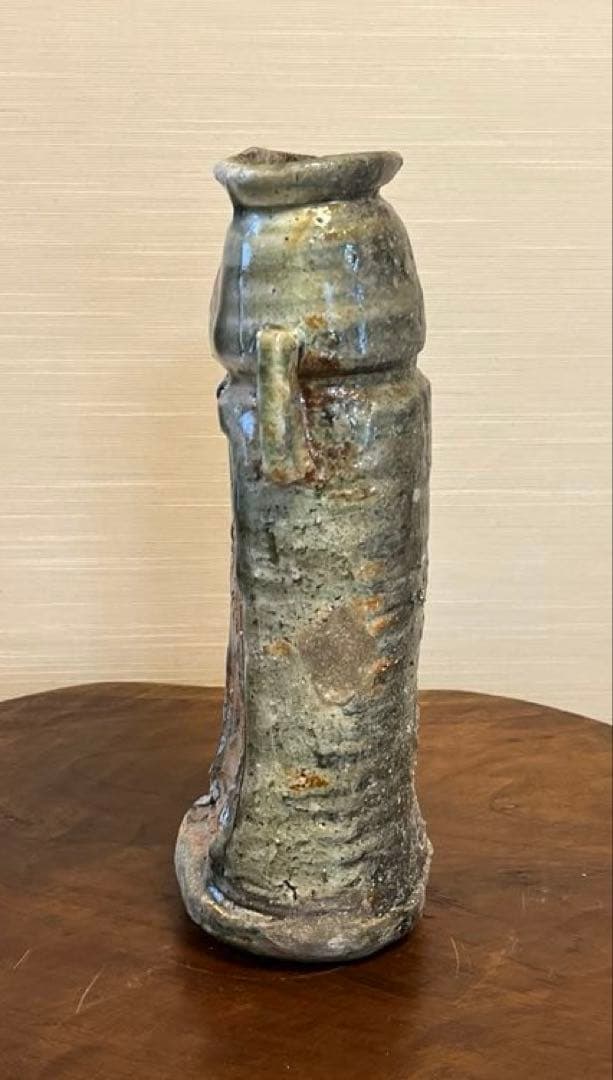 坂本俊人　伊賀耳付花生　耳付　伊賀焼　西山窯　箱付き　未使用　深緑