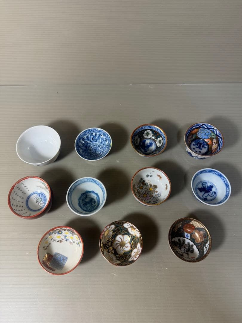 2413  九谷焼　猪口　まとめ売り　合計11客　時代物