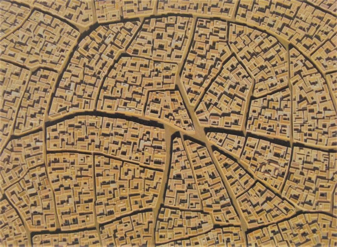 岩山義彦、【コミュニティーの回路】、希少な画集画、新品高級額・額装付