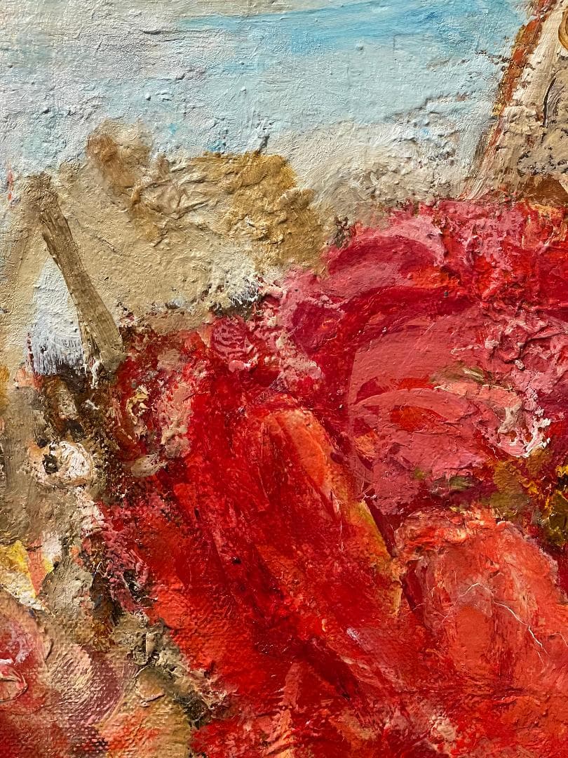 「真作」辻司「牡丹と花嫁」風景画　油彩画　額装　サイン有り　F15号