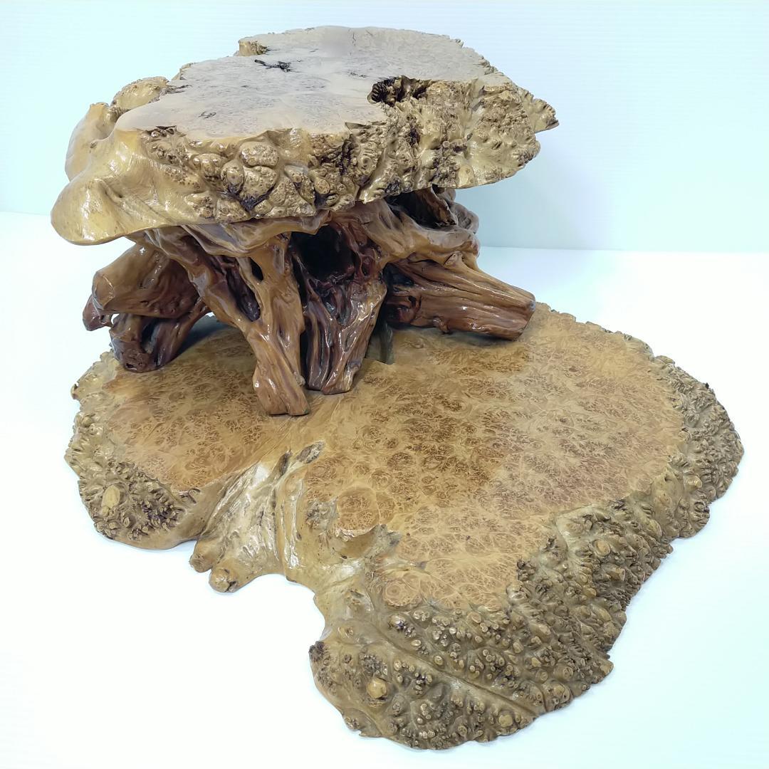 木の根 飾り台 W56cm 高級 花台 豪華 2段 盆栽卓 根卓 飾台 盆栽