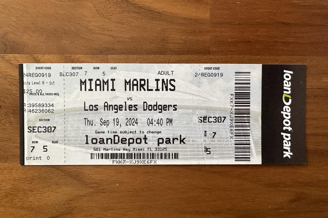 大谷翔平 50-50達成試合 未使用チケット 列席7/5（大谷選手の誕生日）