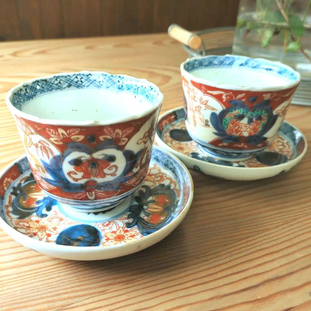 古伊万里　富喜長春蕎麦猪口と小皿　アンティーク