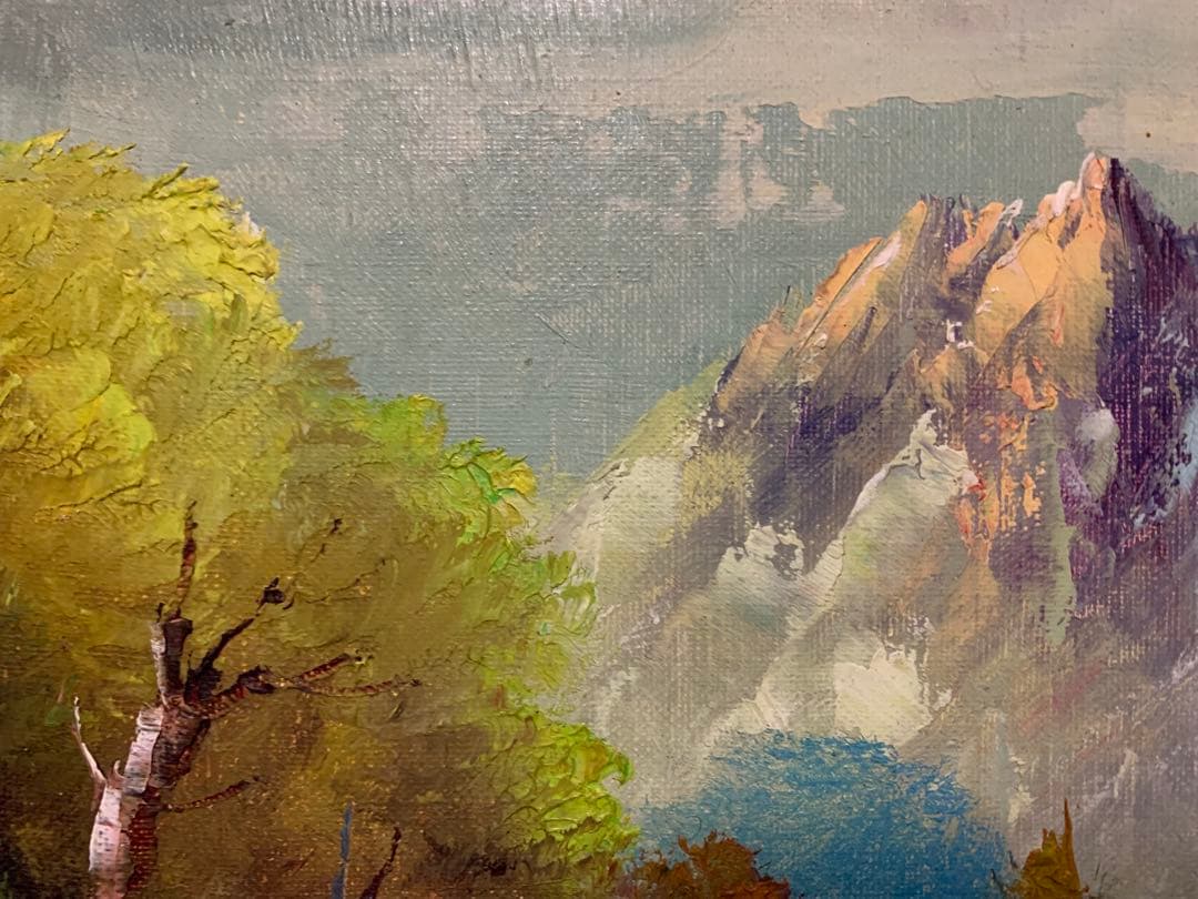 【美術品】山と川の自然・風景油彩絵