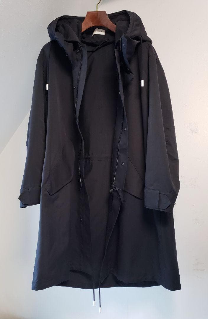 RERACS 着脱可能フード付き ロングモッズコート ブラック 日本製 YKK