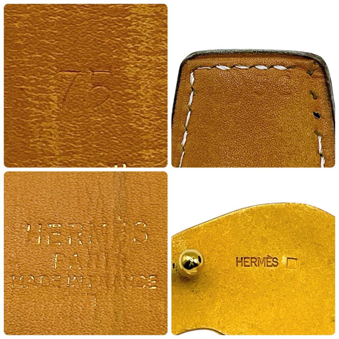 良品 エルメス クロコ エレファントバックル ベルト 75 ブラック ゴールド