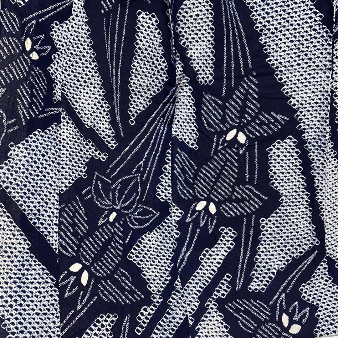 浴衣【有松絞り】白紺色 女性用 木綿 夏用 総絞り 有松鳴海絞り 菖蒲柄 藍染