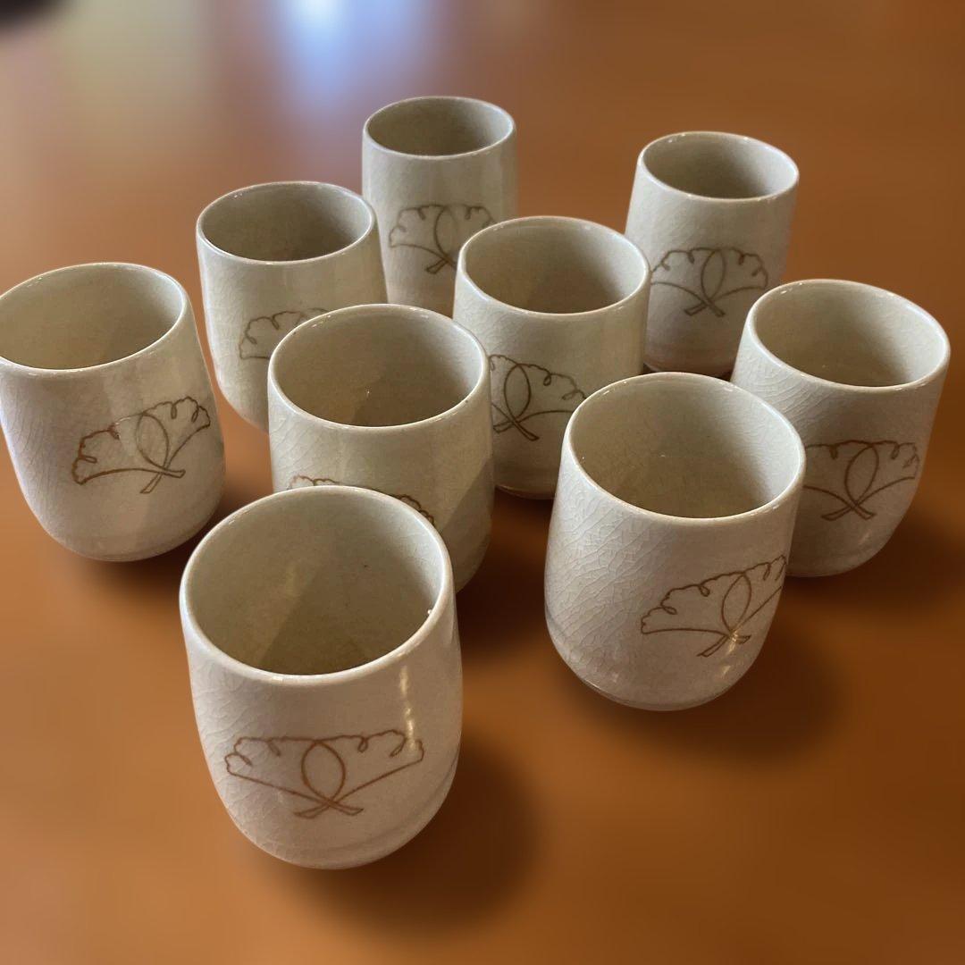 【鹿児島】白薩摩 湯呑 9客セット 光石窯 在銘 貫入入り 高さ7.5cm