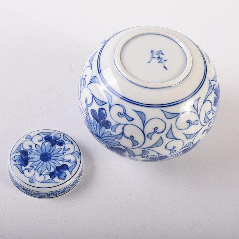 茶道具　古陶園　竹鳳窯　伊藤伊平作　染付菊唐草文　茶壺　共布共箱　V　8013